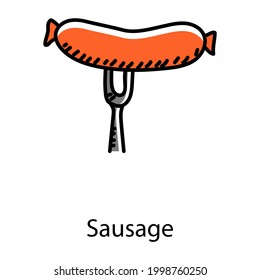 Sausage in doodle style icon, editable vector 