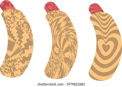 Wurst in Teig mit kreativen Mustern in Op-Art-Symbolen für Fast Food