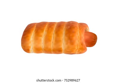 sausage in the dough in the vector