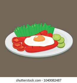 Sausage with Egg Tomato Cucumber and Salad