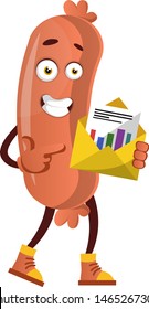 Sausage with envelope, illustration, vector on white background.