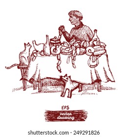 Sausage feast. Illustration