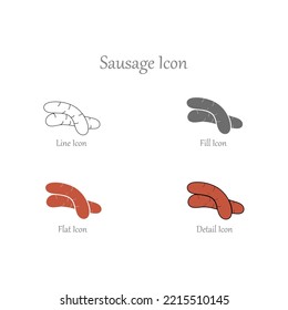 Sausage, Fill, Flat, Outline, Detail Color Icons and Icon set in vector Illustration - Fast Food