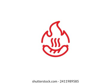 sausage fire flame grill logo design template