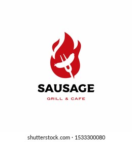 sausage fire flame grill toast roast logo vector icon illustration