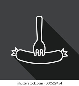 sausage flat icon with long shadow, line icon