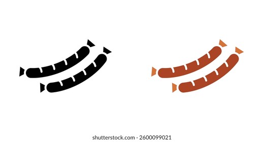Sausage flat and liner vector icons set