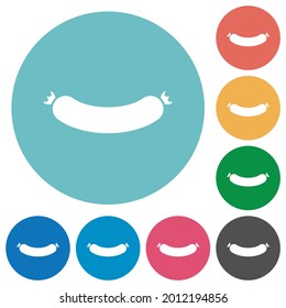Sausage flat white icons on round color backgrounds