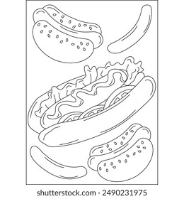 sausage food dish coloring book page for kids or grown adults coloring book mindful relaxation activity