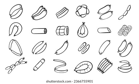 Sausage food icons collection. Simple set of sausage food vector icons for web design on white background.