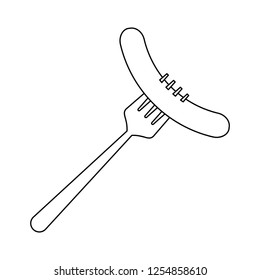 Sausage in fork in black and white