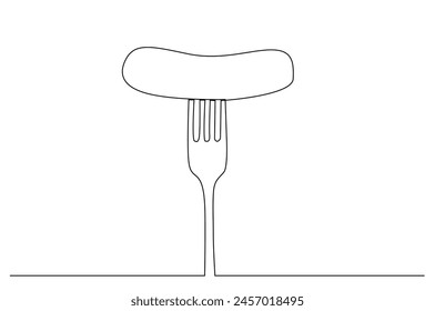 sausage fork food one line art design vector