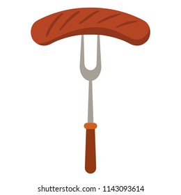 Sausage and Fork - Grilled sausage and fork with two tines isolated on white background