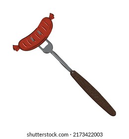 sausage in fork icon isolated