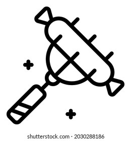 Sausage fork icon outline vector. Meat bbq. Grill food