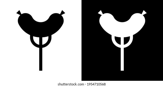 Sausage and Fork. Icon in White and Black Version.