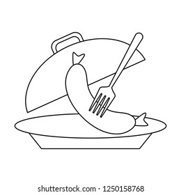 Sausage with fork on dish dome black and white