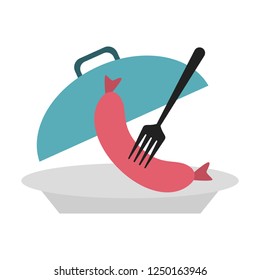 Sausage with fork on dish dome