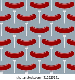 Sausage and fork seamless pattern. Vector background of meat food. Ornament to celebrate Oktoberfest in Germany.
