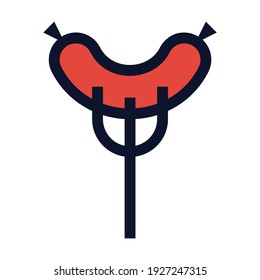 Sausage and Fork. Simple Vector Color Icon.