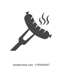 Sausage, fork and steam icon isolated on white background. Vector illustration.