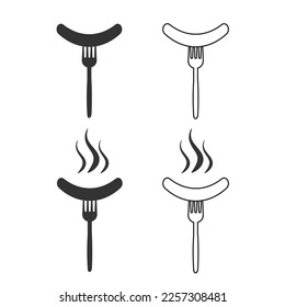 Sausage and fork steam icon. Wurst grilled set vector ilustration.