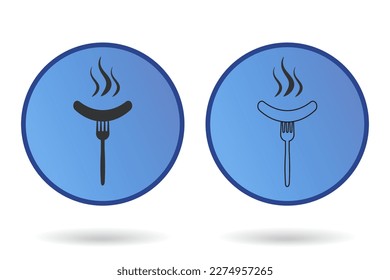 Sausage and fork steam icon. Wurst grilled set vector ilustration.