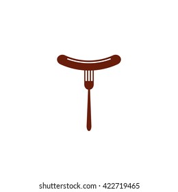 Sausage and fork. Vector icon brown