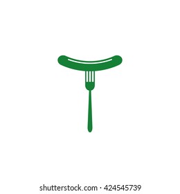 Sausage and fork. Vector icon green