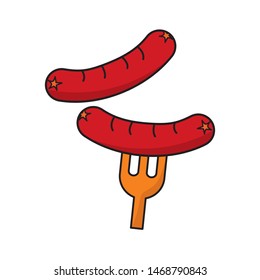 Sausage with fork vector illustration isolated on white background. Sausage cartoon vector. Sausage clip art