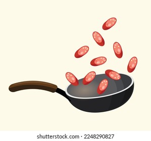 sausage are fried in frying pan	
