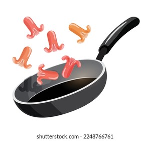 sausage are fried in frying pan	vector illustration