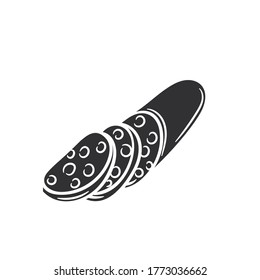 Sausage glyph icon. Vector badge meat product sketch style for brochures, banner, restaurant menu and market