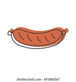 Sausage grill in doodle style isolated on white background barbeque object for summer party barbeque design and web vector illustration