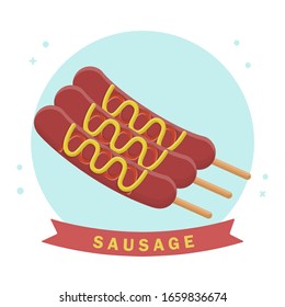 Sausage Grill Meat Barbecue. Flat Icon Vector Design