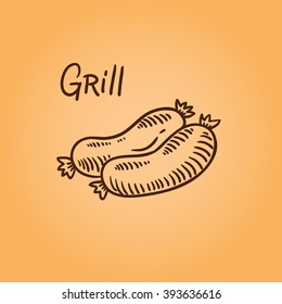 Sausage. Grill object. Food icon. Meat illustration. Retro style