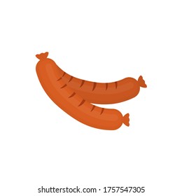 Sausage grilled flat. Sausage cooked on the grill icon, vector illustration isolated on white background