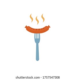 Sausage grilled flat. Sausage cooked on the grill icon, vector illustration isolated on white background