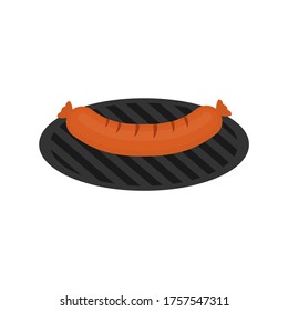 Sausage grilled flat. Sausage cooked on the grill icon, vector illustration isolated on white background
