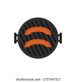 Sausage grilled flat. Sausage cooked on the grill icon, vector illustration isolated on white background