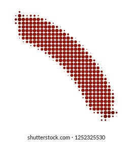 Sausage halftone dotted icon. Halftone pattern contains round pixels. Vector illustration of sausage icon on a white background.