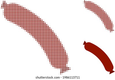 Sausage halftone dotted icon. Halftone pattern contains circle points. Vector illustration of sausage icon on a white background.