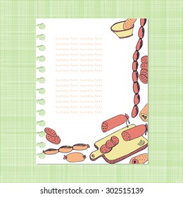 Sausage, ham. The pattern poster. Advertising, menus, business cards. Abstract. sketch