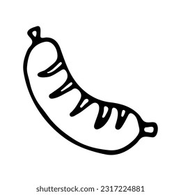Sausage. Hand drawn black doodle isolated on white background. Vector Illustration. EPS10