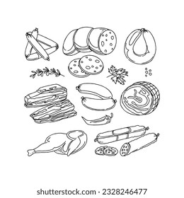 sausage hand drawn doodle illustrations vector set