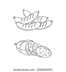 sausage hand drawn doodle illustrations vector set