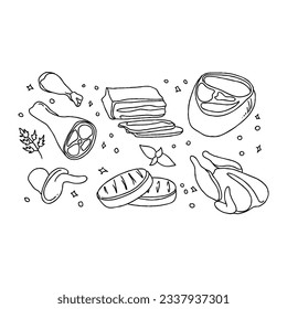 sausage hand drawn doodle illustrations vector set