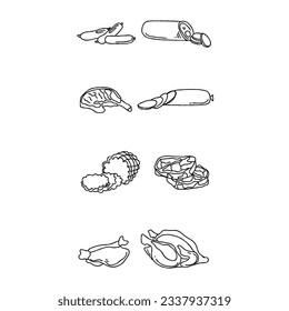 sausage hand drawn doodle illustrations vector set