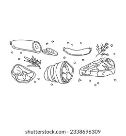 sausage hand drawn doodle illustrations vector set