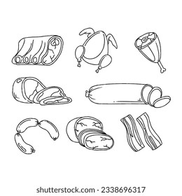 sausage hand drawn doodle illustrations vector set